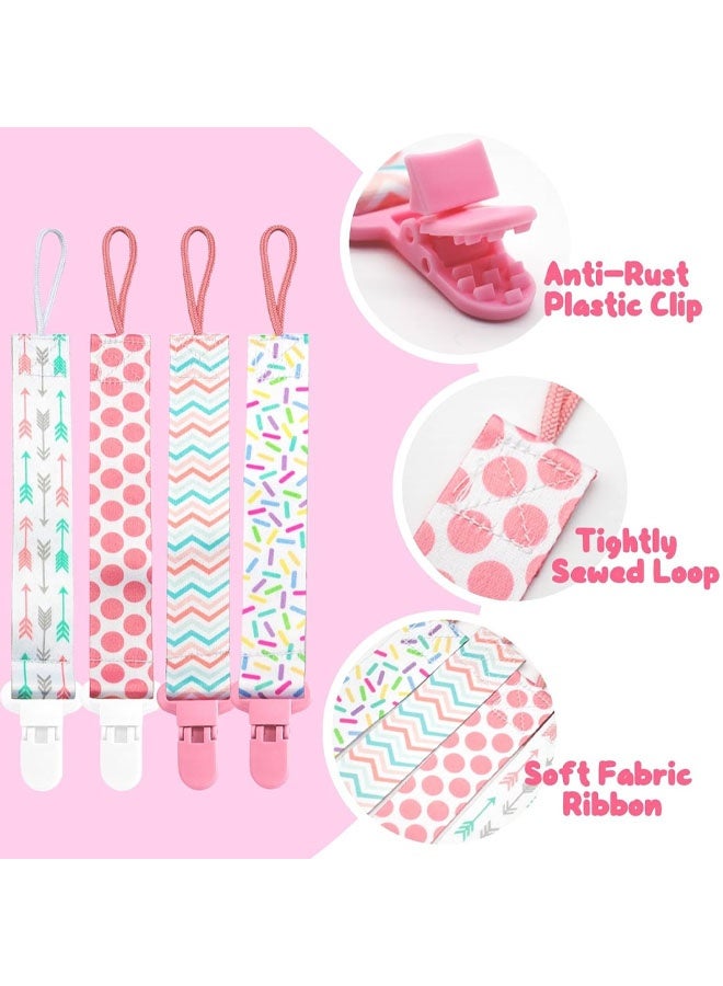 4 Pack Dummy Clips Girls, With 4pcs Silicone Pacifier Adapters, Universal Soother Chain For Baby Girls Boys Newborn - Image 4